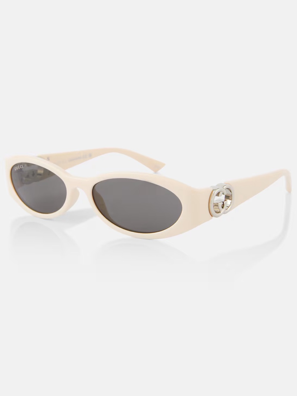 Gucci Cream Oval Cat-Eye Sunglasses with Silver Logo